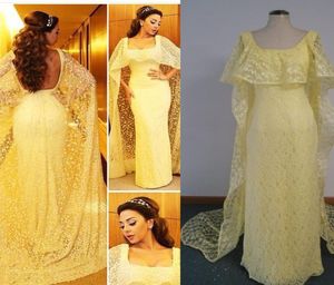 Mayiam Fares robes de célébrité jaune clair 2015 avec cape encolure carrée gaine robes de soirée avec cape fixe réel Pos6389313