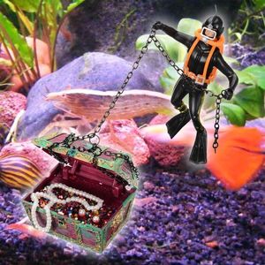 Mayitr Treasure Chest Air Action Diver Décor Rium Fish Tank Décoration Sous-Marine Paysage Ornements Y200917