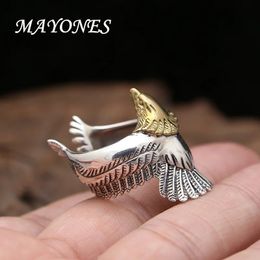 Mayones S925 Sterling Silver Sieraden Retro Thai Domineering Golden Eeagle Head Gepersonaliseerd Flying Eagle Ring Heren 240420