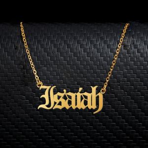 Isaiah Old English Name Collier en acier inoxydable 18K Gold pour femmes bijoux Plaque name