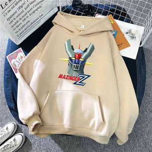 Mazinger Z Print Hoodies Man Pocket Harajuku Casual Hooded Sweatshirt Man Cartoons Mode Oversize Hoody Anime Hip Hop Hoodies H1227