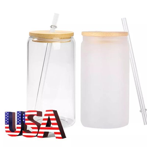 Mazoho USA CA Entrepôt en vrac en gros de 16 oz en verre givré transparent peut sublimer le bocal à bouche large avec couvercle et paille 4.23