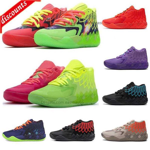 MB.01 Llegada Nuevo GRANDE EUR 48 Hombres Lamelo Ball MB 01 Zapatillas de baloncesto Rick y Morty Rojo Verde Galaxia Púrpura Azul Gris Negro Reina Buzz City Melo