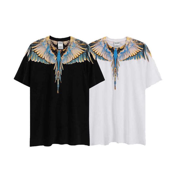 MB T-shirts pour hommes 2024 Designer Marcelo MB Fashion Brand Feather Manches courtes Jaune Bleu Blanc Aile Imprimé Hommes et Femmes T-shirts Été