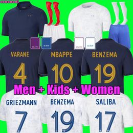 Mbappe 2022 Benzema Soccer Jersey Griezmann Camisas francesas Pogba Dembele Giroud Hernández Varane Pavaro Kante 22 23 Maillot de Football Shirt Hombres Mujeres Kit Set