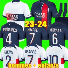 MBAPPE HAKIMI Soccer Jersey 23 24 SERGIO RAMOS JOUEUR Maillots de football 2023 2024 MARQUINHOS VERRATTI hommes enfants kit chemise équipement uniformes maillot pied