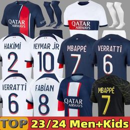 MBAPPE psGS voetbalshirts SPELER voetbalshirt HAKIMI SERGIO RAMOS 23 24 Maillots voetbalshirt 2023 2024 VERRATTI ICARDI heren kinderkit sets uniform enfants