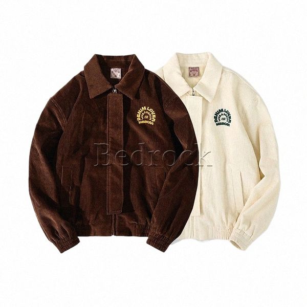 mbbcar marron velours côtelé américain A-2 veste aviateur vintage Amekaji beige dur gars broderie lourde manteau en velours côtelé épais hommes 3112 T8g8 #