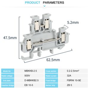 MBKKB2.5 MBKKB-2.5 Tornillo de doble capa Clamp Din Rail Bloqus Kit Conjunto de 500V 24A