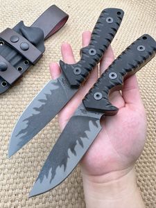 MBS M27 Cuchillo recto de supervivencia Z-wear Stone Wash Drop Point Blade Full Tang G10 Mango Cuchillos de hoja fija con cuero Kydex