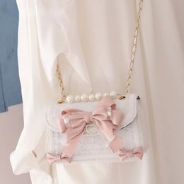 Mbti Lolita Bow en dentelle Sac à bandoulière pour fille Pearl JK Kawaii Trend Purse Japan Style Gentle Femme Designer Crossbody Bag 240329