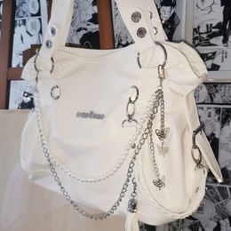 MBTI Original Y2K Womens Handbag White Goth Perle Chains Fashion Tote Sac Aesthésie de grande capacité Daily Swelher Sac 240322