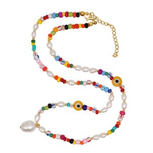 MC ins mode glazen bal parel voor vrouwen 925 zilveren lange ketting 42cm zomer regenboog ketting Collares rond de nek