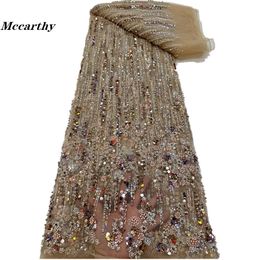 McCarthy Friendly Elegant Derniteal Soft Tulle Lace Lace Luxury Nice Beads Sequins Fabric pour robe de mariée RF440AB 240508