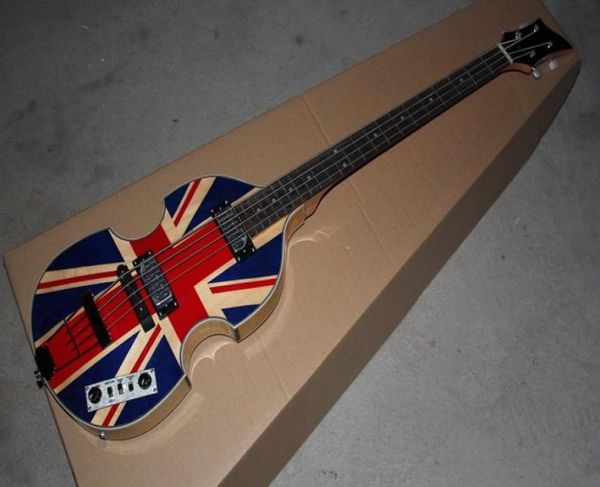 McCartney Hof H5001CT Violín contemporáneo Bajo de lujo Bandera de Inglaterra Guitarra eléctrica Tapa de arce flameado Parte posterior 2 pastillas de grapas 511B 2557661