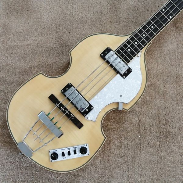 McCartney Hofner Deluxe Natural 4 cuerdas Violín Bajo Guitarra eléctrica Flame Maple Top Back, 2 511B Staple Pickups, H500/1-CT Contemporary, White Tuners, Pearl Pickguard