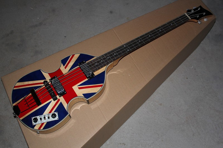 McCartney Hof H500 / 1-CT Współczesna skrzypce Deluxe Bass Anglia Flaga Elektryczna Gitara Flame Maple Top Powrót 2 511b Pickups zszywek