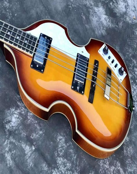 McCartney Ner H5001CT Violín contemporáneo Bass de lujo Vintage Sunburst Electric Guitar Flame Maple Top Back 2 511b Pick9785502