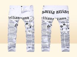 MCCKLE 2017 Automne Hommes Denim Pantalon Blanc Impression Journal Pantalons Occasionnels Hommes Peint Skinny Jeans Pour Homme taille 284217173786