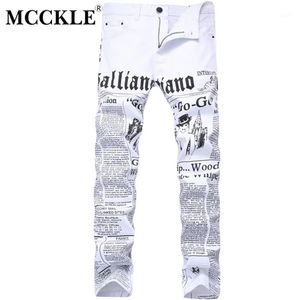 MCCKLE 2017 Herfst Mannen Denim Broek Wit Afdrukken Krant Casual Broek Heren Geschilderd Skinny Jeans Voor Man maat 28-421277K