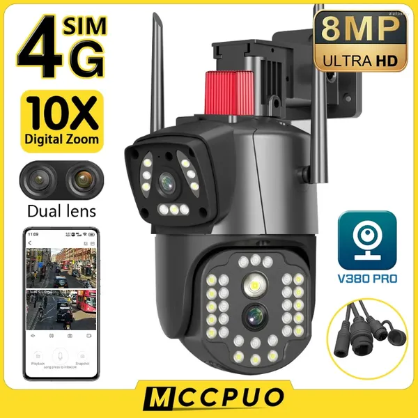 Mccpuo 4K 8MP 4G carte SIM double objectif PTZ caméra écran AI suivi humain WIFI sécurité CCTV Surveillance IP V380 PRO