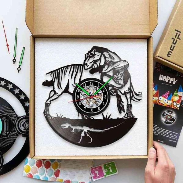 MCDFL Jurassic Dinosaur Records horloges murales horloge LED Geek montre moderne salon décoration accessoires ferme décor H12308101889