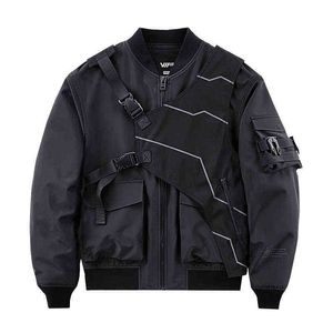 Mcikkny hommes noir Techwear Streetwear décontracté bomber vestes gilet détachable militaire Cargo vêtements d'extérieur manteaux Hip Hop T220728