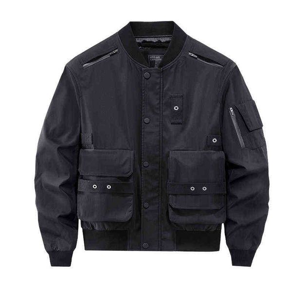 Mcikkny Hommes Mode Militaire Techwear Noir Bomber Vestes Multi Poches Streetwear Harakuju Casual Manteaux Manteaux Pour Homme T220728