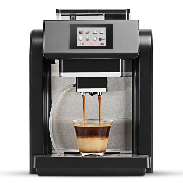 Mcilpoog ES317 Máquina de café expreso totalmente automática, Espumador de leche, Molinillo incorporado, Pantalla táctil intuitiva, 7 variedades de café para el hogar, la oficina y más