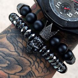 Mcllroy pulseira masculina crânio aço pedra contas pulseiras de luxo para homens coroa cz zircon homem pulseira homme jóias valentine gift268f