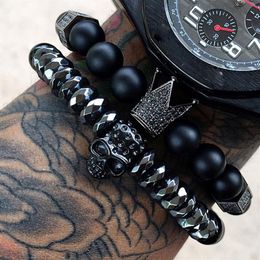 Bracelet McLlroy hommes Skull Steel Stone Perles Bracelets de luxe pour hommes CROWN CZ Zircon Man Bracelet Homme bijoux Valentine Gift263d