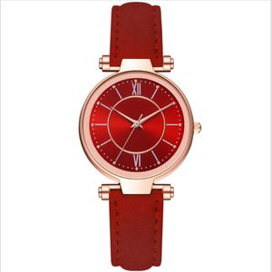 Mcykcy merk Leisure Fashion Style Dames kijken Roman Number Round Dial Quartz Ladies horloges polshorloge met rode lederen band 286U