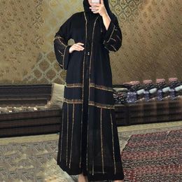 Md Zwart Abaya Dubai Turkije Moslim Hijab Jurk 2020 Caftan Marocain Arabe Islamitische Kleding Kimono Femme Musulmane Djellaba S9017275W