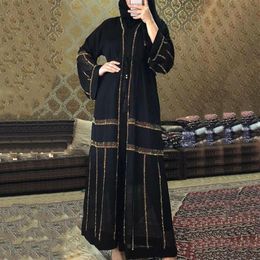 Md Zwart Abaya Dubai Turkije Moslim Hijab Jurk 2020 Caftan Marocain Arabe Islamitische Kleding Kimono Femme Musulmane Djellaba S90173425