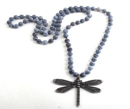 MD – bijoux Boho en pierres naturelles, colliers longs noués en métal noir, livraison directe, 1616112
