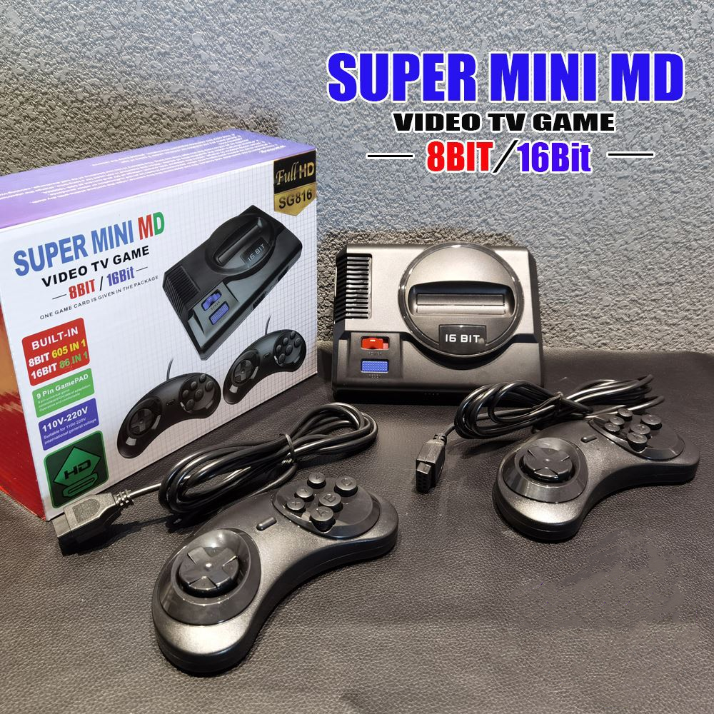 MDゲームコンソールSG816 SEGA MEGA DRIVE MDのスーパーレトロミニテレビビデオゲームプレーヤー16ビット8ビットクラシックレトロビルトイン691ゲーム2ゲームパッド付き