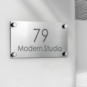 MD Plaque de porte en acier inoxydable avec numéro de maison, adresse postale personnalisée, lettre, nom de famille pour appartement, boutique, villa, entreprise, café, bar 231226