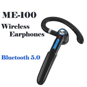 ME-100 Bluetooth 5.0 Casque sans fil Écouteurs Crochet d'oreille unique Casque d'affaires étanche vs v8 pour iPhone 11 12 Samsung Universal MQ20