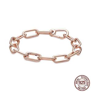 Me Bracelet de chaîne de liaison rose rose or réel 925 argent fit charmes original bricolage pour les bijoux de marque Making Gift Friend3828222