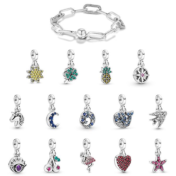 Me Series-colgantes de plata de ley 925, estrella de mar, piña, Luna, flamenco, compatible con pulsera Pandora Me Link Original