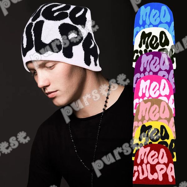 Meaculpa Tricot Cap Beanie Hommes Femmes Paragraphe Qualité Bonnets Cap Y2k Chaud Mode Cent Prendre Froid pour Chapeaux I3ZA #