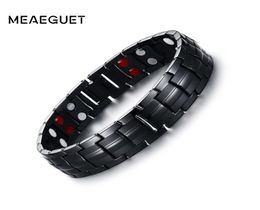 Meaeguet Bracelet de puissance de santé aimant 15 mm pour hommes Black négatif Far infrarouge Titane Bracelets de thérapie magnétique bijoux3707174