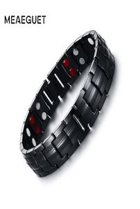 Meaeguet 15 mm magneet Gezondheidskrachtarmband voor mannen Zwart negatieve ionen ver infrarood titanium magnetische therapie armbanden Sieraden9137025