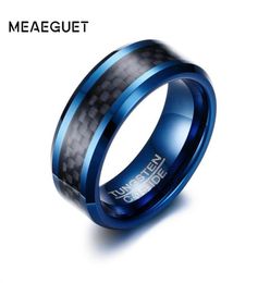 Meaeguet trendy 8 mm blauwe wolfraam carbide ring voor mannen sieraden zwarte koolstofvezel trouwringen VS maat S181016079751219