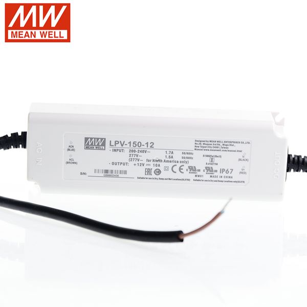 Media del controlador LED LPV-150 12V 15V 24V 36V 48V 150W Impermeable DC LED Light Transformer Transformador de alimentación de alimentación