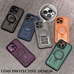 Betekenisvolle Super Mangetic Shell Case Magsafe Ringhouder Huidgevoelige Frosted Beschermende hoesjes met lensfilm Schokbestendige achterkant voor iPhone 11 12 13 14 15 Pro Max