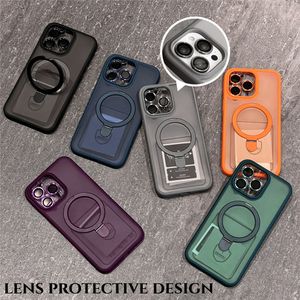 Coque Super Mangetic significative avec support d'anneau Magsafe, étui de protection givré au toucher avec film d'objectif, coque arrière antichoc pour iPhone 11 12 13 14 15 Pro Max