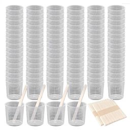 Outils de mesure, gobelets gradués en plastique de 60Ml/2Oz, paquet de 100, échelle transparente, mélange époxy clair avec bâtons d'agitation pièces