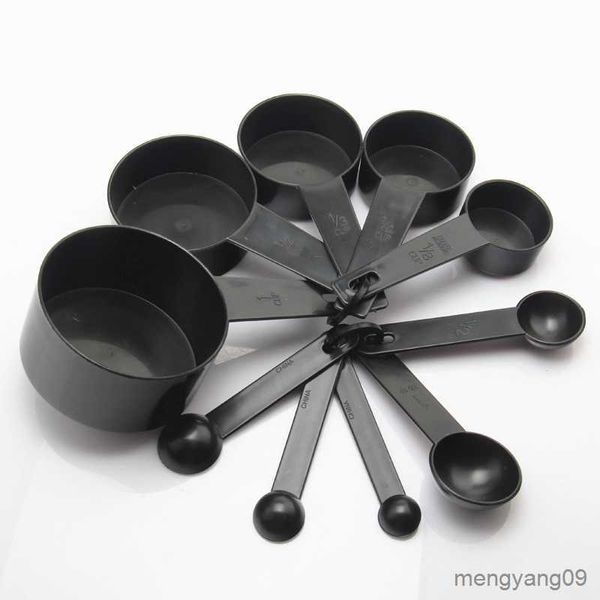 Outils de mesure 10pcs cuillères à mesurer en plastique noir tasses cuisine cuisson thé café outil de cuisson ustensiles ménagers outils R230704