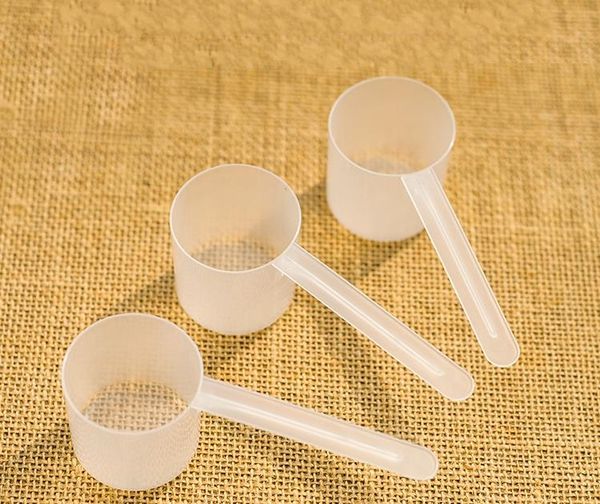 Herramientas de medición 30 gramos 60ML plástico transparente HDPE cuchara / cuchara para leche / polvo de lavado, paquete a granel SN3299